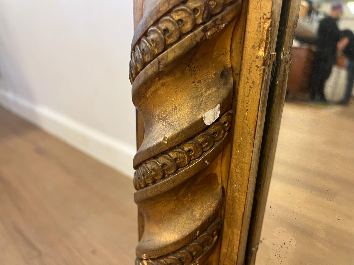 Antique Federal Giltwood and Ebonized Trumeau Wall Mirror