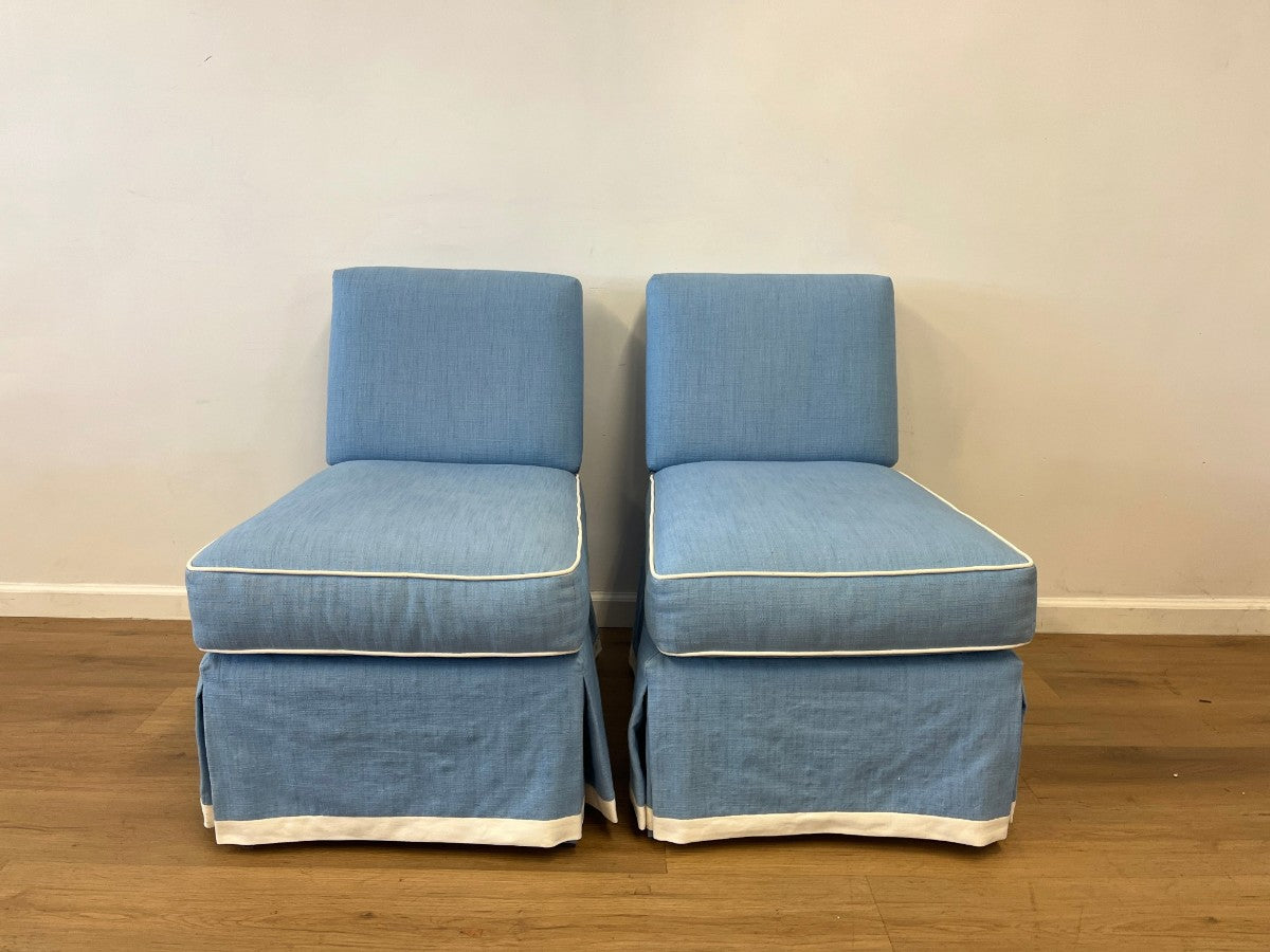 Custom Upholstered Blue Slipper Chairs
