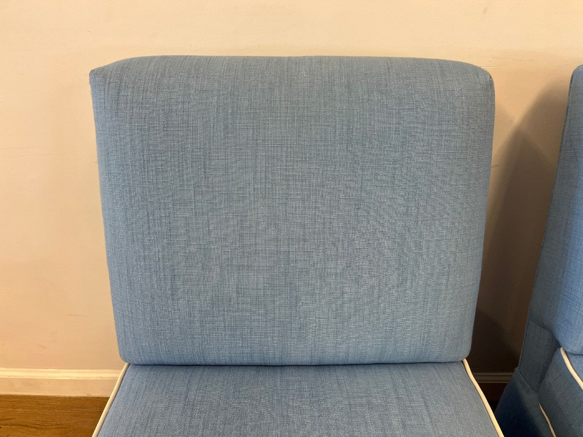 Custom Upholstered Blue Slipper Chairs