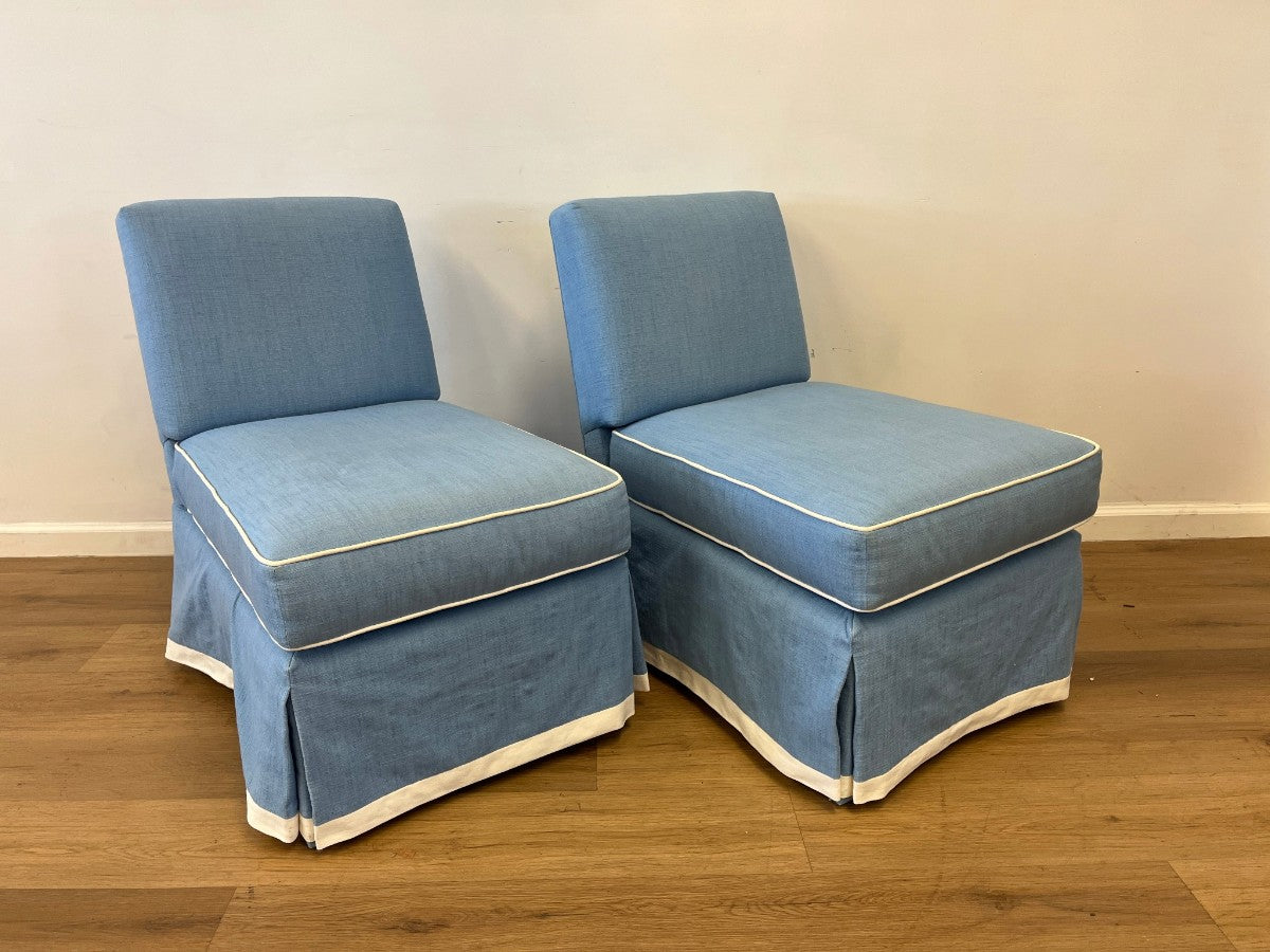 Custom Upholstered Blue Slipper Chairs