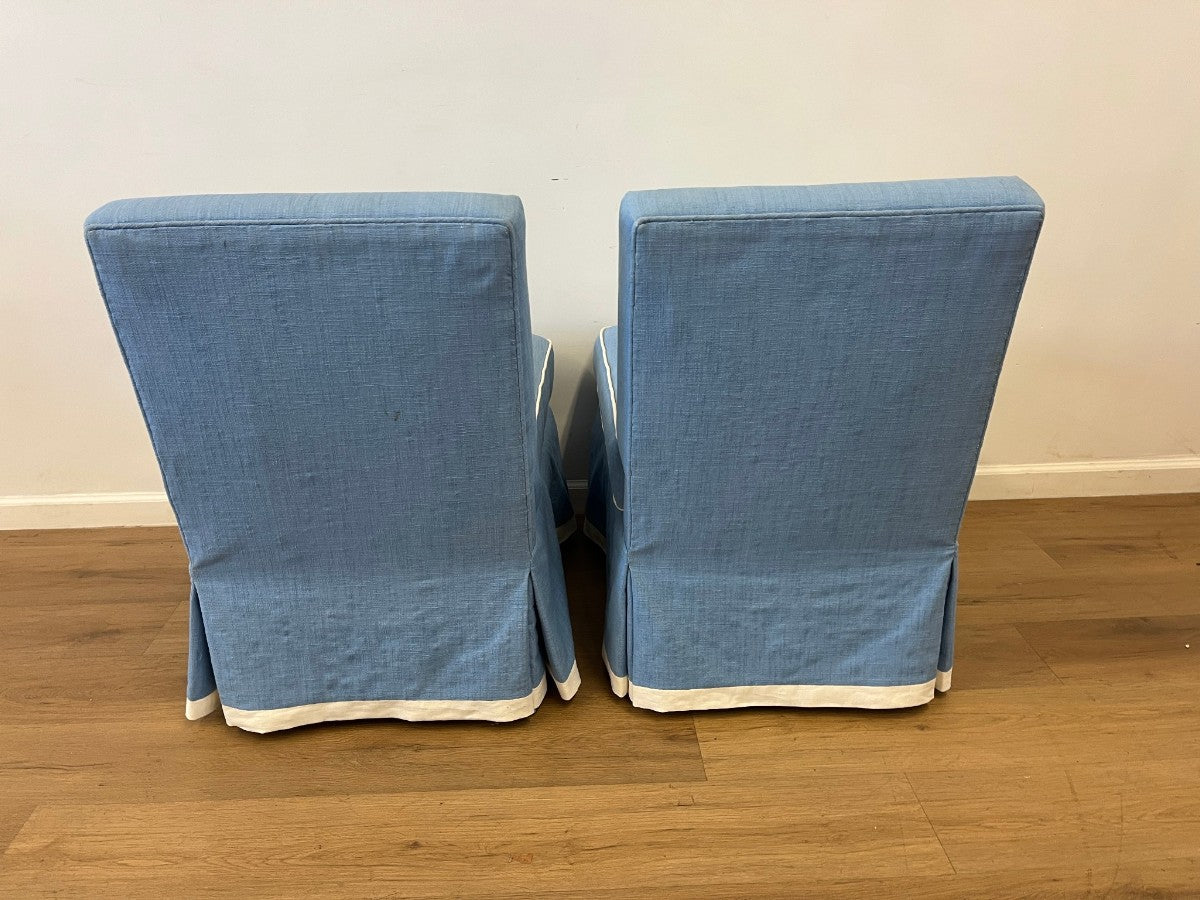 Custom Upholstered Blue Slipper Chairs