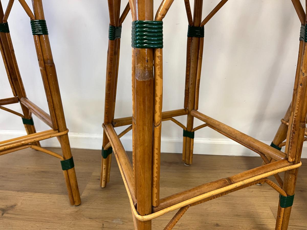 Maison Louis Drucker “Sévigné” Rattan Bistro Barstools, Set of 3