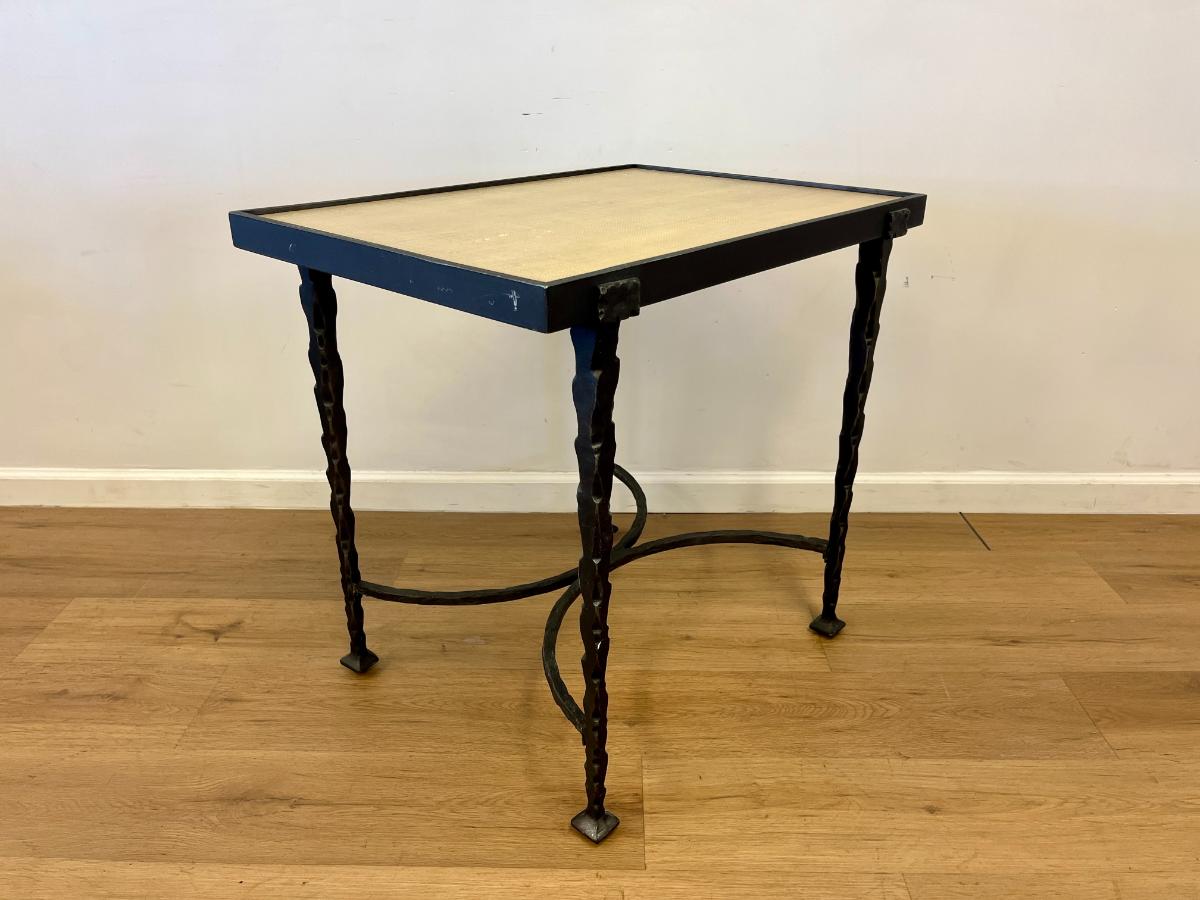 Hand-Forged Iron & Grasscloth Side Table by Thomasville
