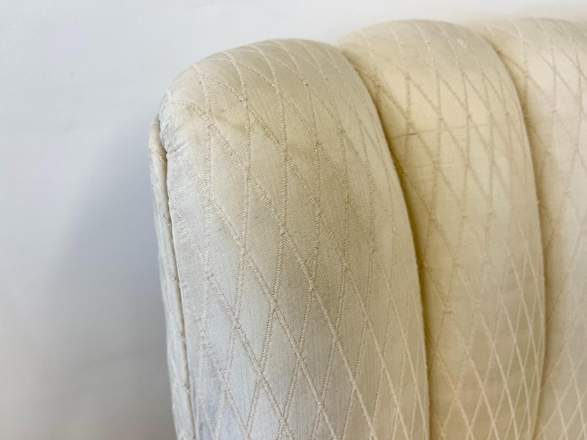 Vintage Channel Back Slipper Chairs in Ivory Upholstery, Pair