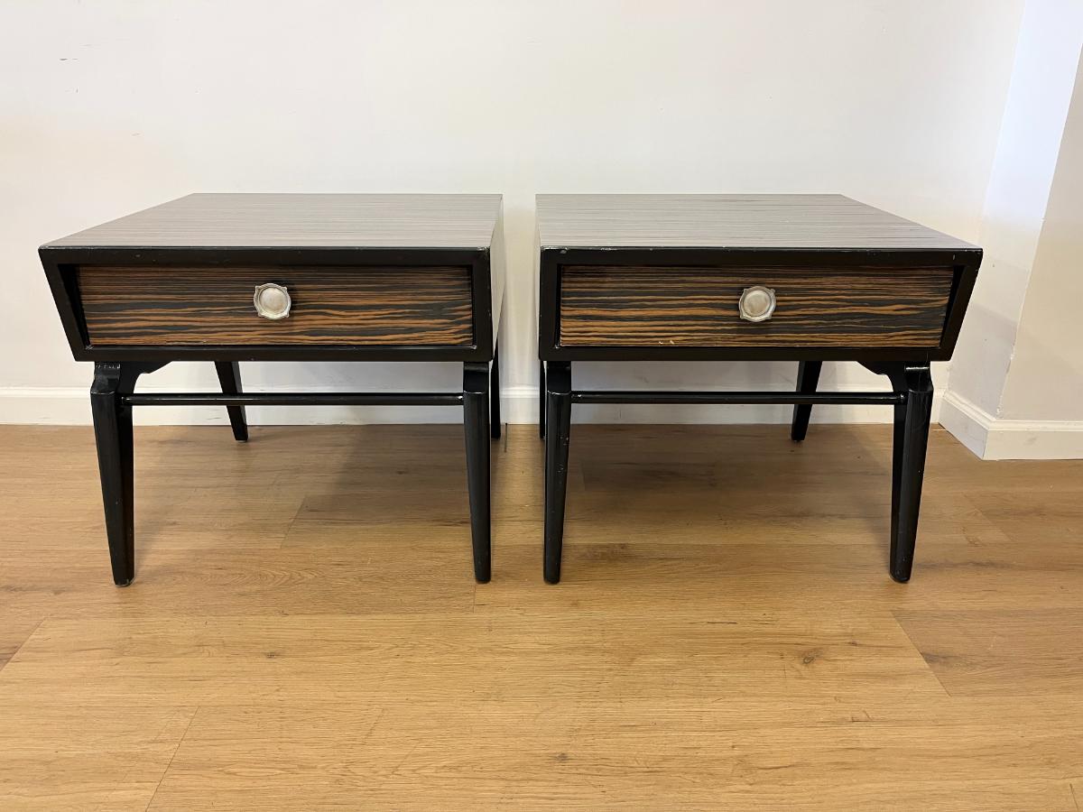 Vintage Mid-Century Modern Canted Nightstands in Macassar Ebony, Pair