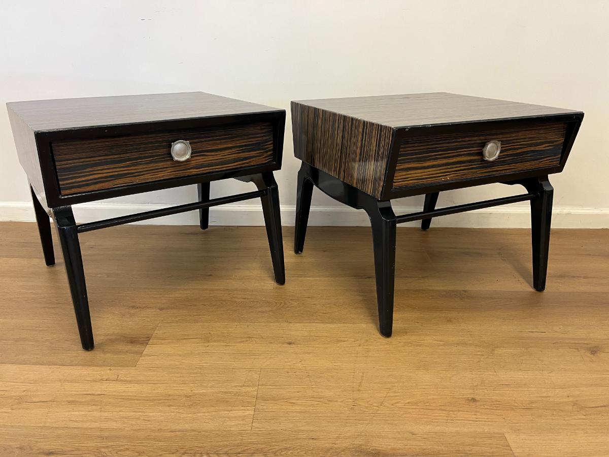 Vintage Mid-Century Modern Canted Nightstands in Macassar Ebony, Pair