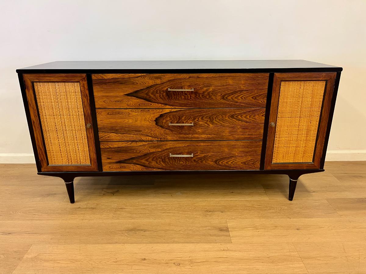 Mid-Century Modern Rosewood & Woven Cane Credenza by Lane