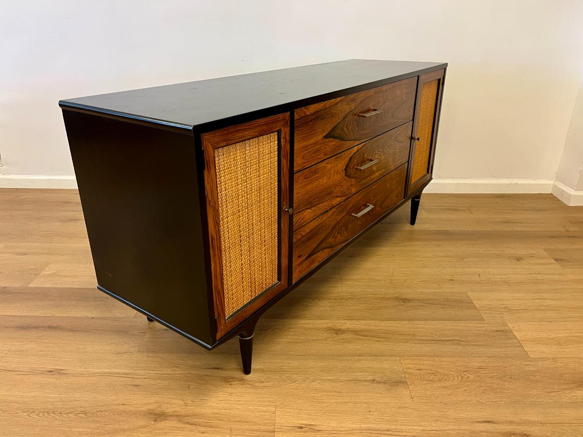 Mid-Century Modern Rosewood & Woven Cane Credenza by Lane