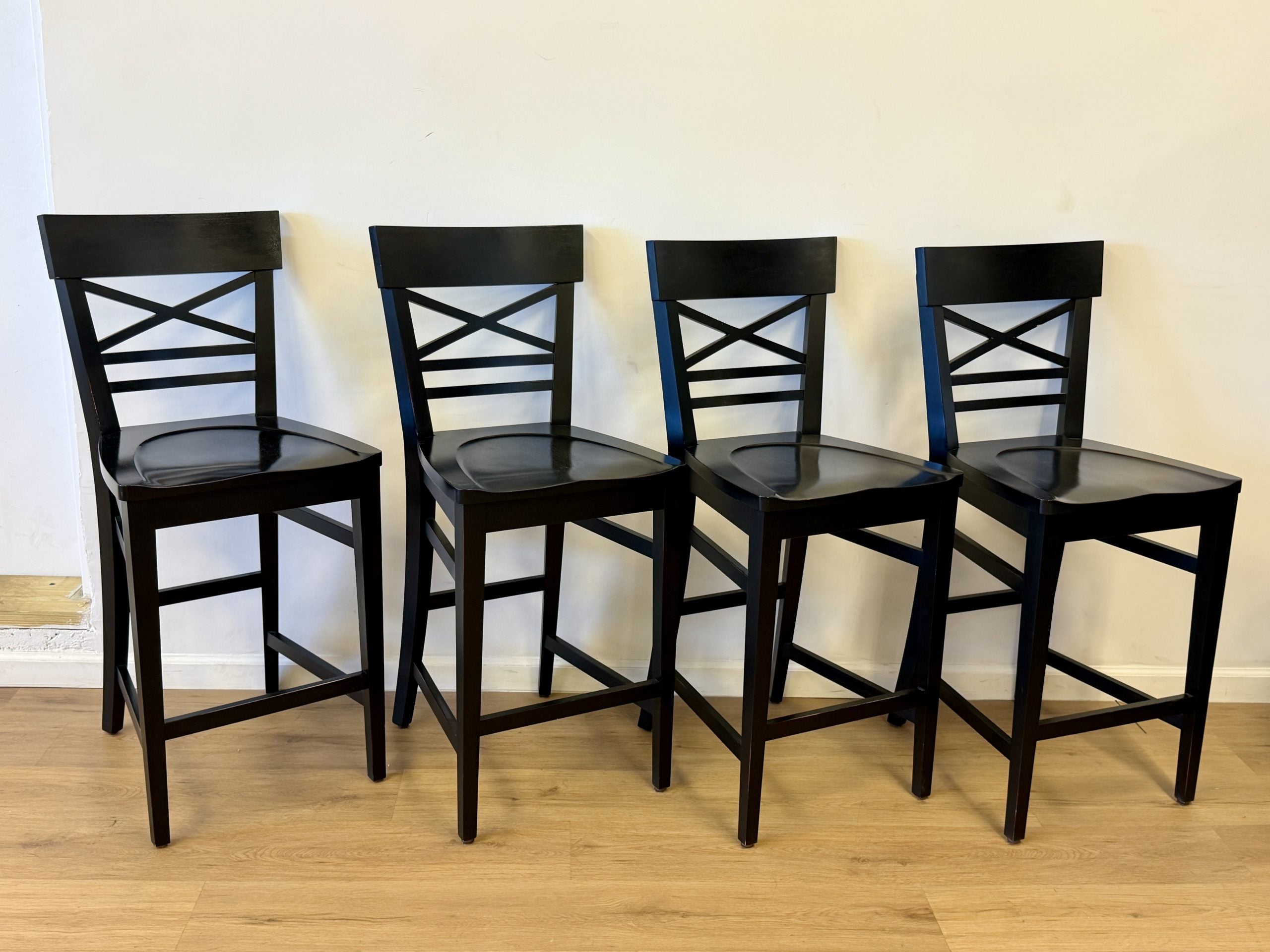 Ethan Allen Black Crossback Wood Counter Stools, Set of 4