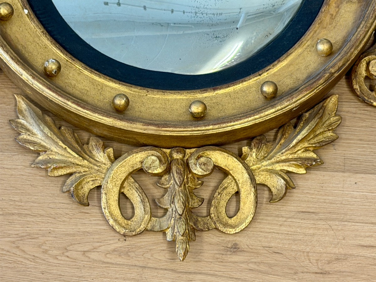 Late 18th C. George III Regency Style Giltwood Convex Mirror, circa 1780