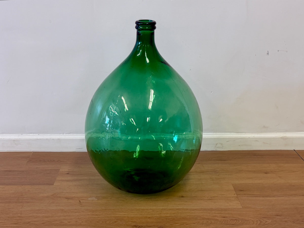 Antique Italian Green Glass Demijohns, Pair