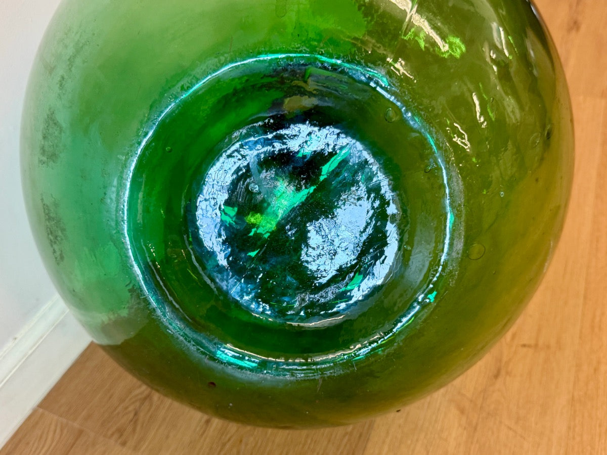 Antique Italian Green Glass Demijohns, Pair