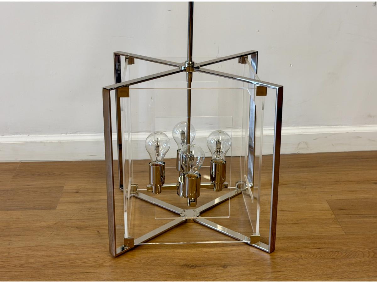 George Kovacs Four-Light Pendants in Polished Nickel, Pair