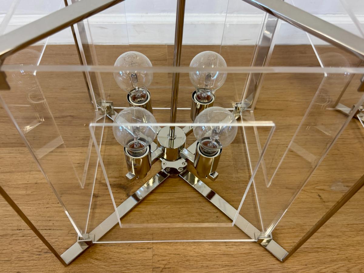 George Kovacs Four-Light Pendants in Polished Nickel, Pair