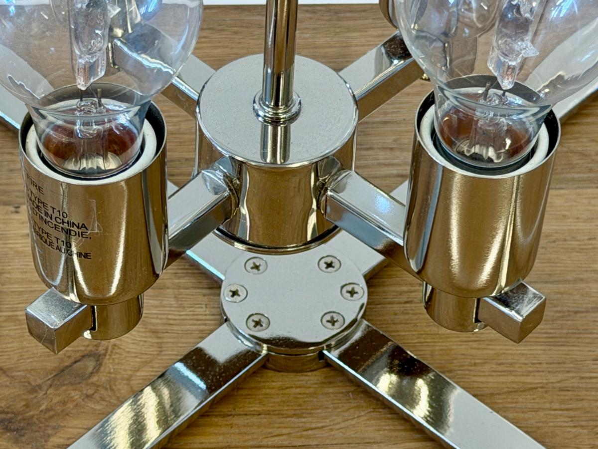 George Kovacs Four-Light Pendants in Polished Nickel, Pair