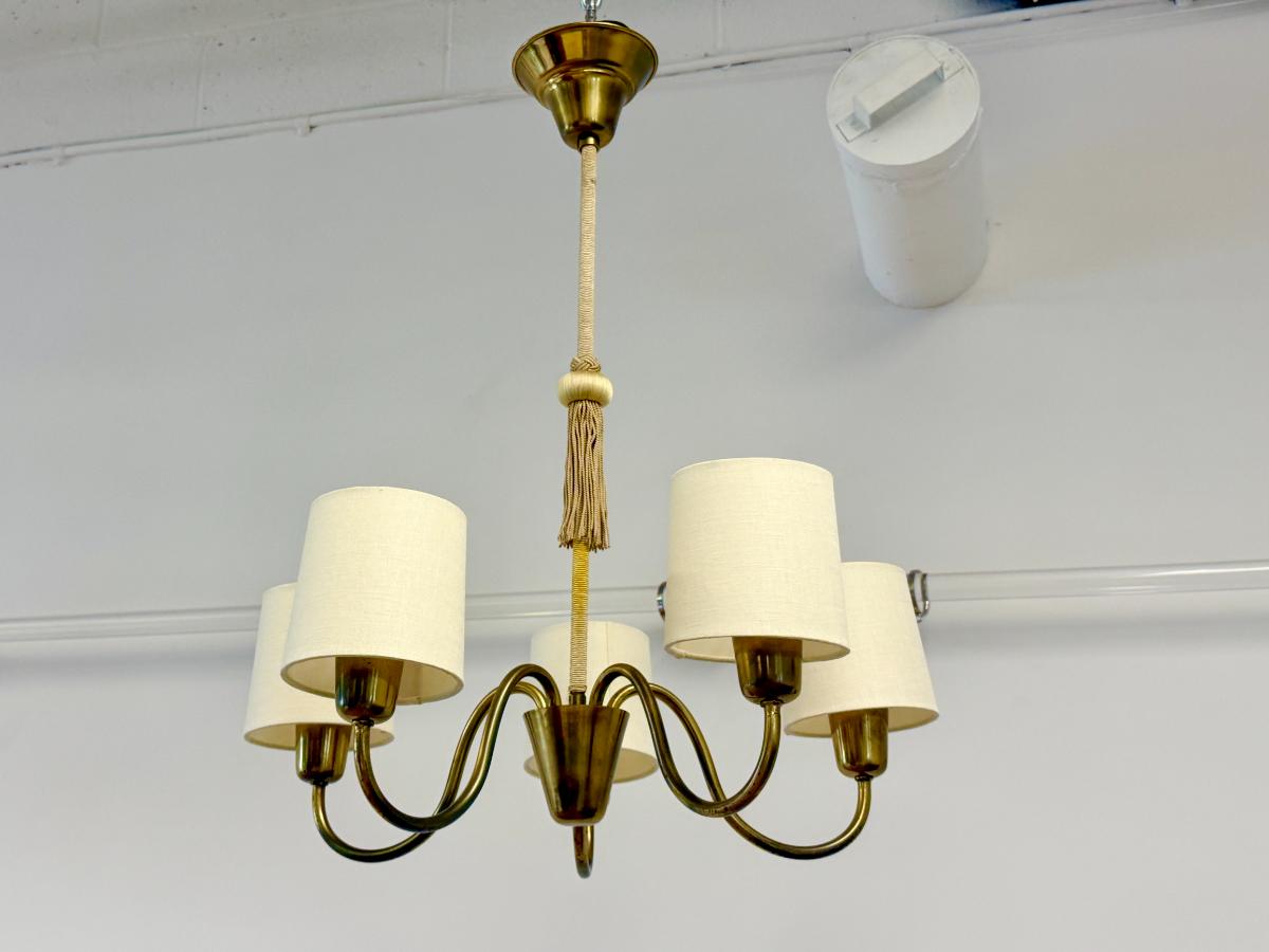 Vintage Swedish Brass & Rope Chandelier