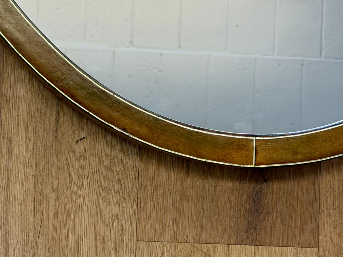 Large Richard Rumi & Co. Bespoke Tooled Leather Oval Mirror