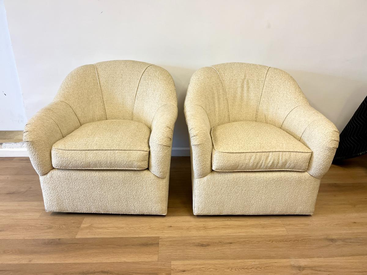 Upholstered Swivel Chairs, Pair