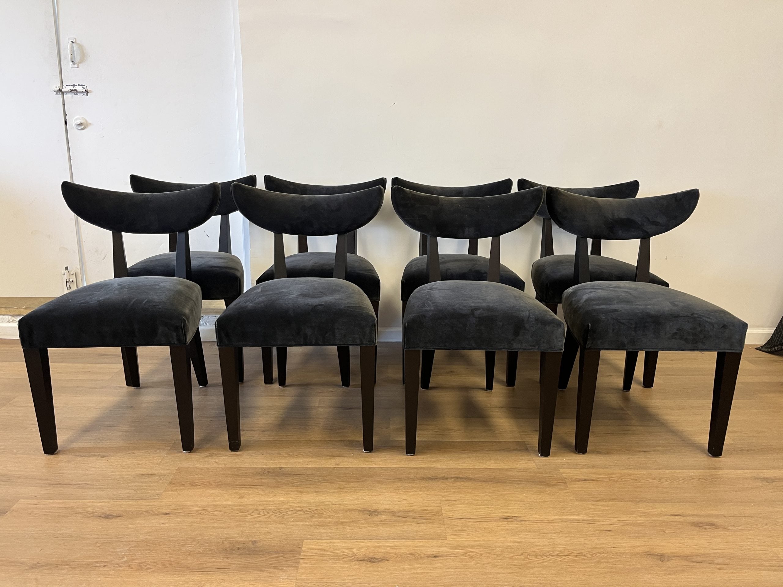 Klismos Style Dining Chairs in Black Velvet, Set of 8