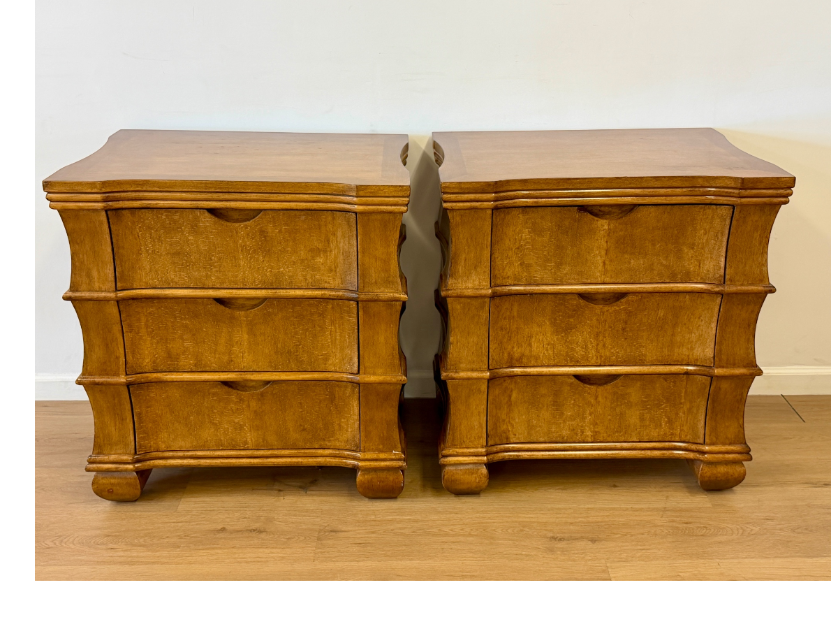 Bespoke Three Drawer Nightstands with Faux Bamboo Detail, Pair
