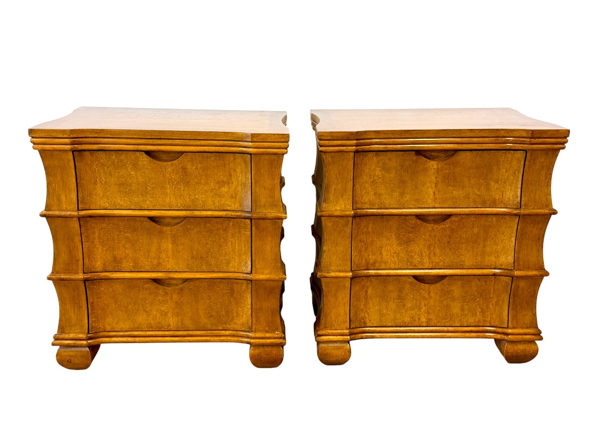 Bespoke Three Drawer Nightstands with Faux Bamboo Detail, Pair