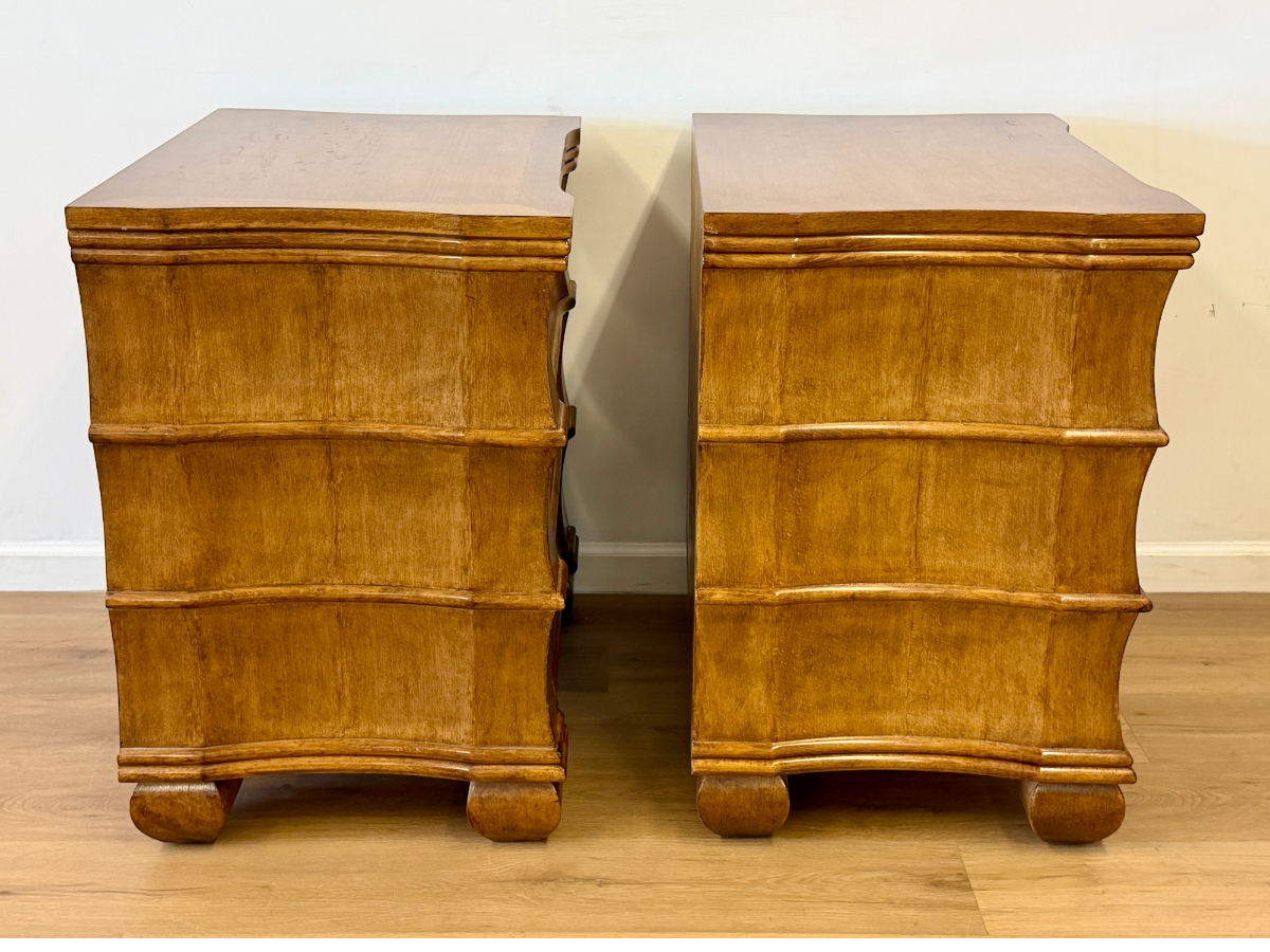 Bespoke Three Drawer Nightstands with Faux Bamboo Detail, Pair