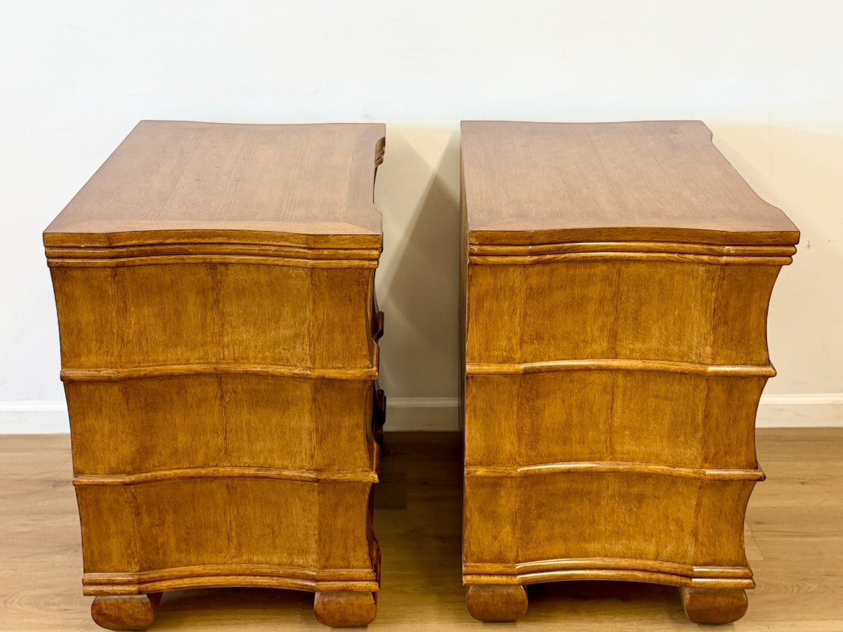 Bespoke Three Drawer Nightstands with Faux Bamboo Detail, Pair