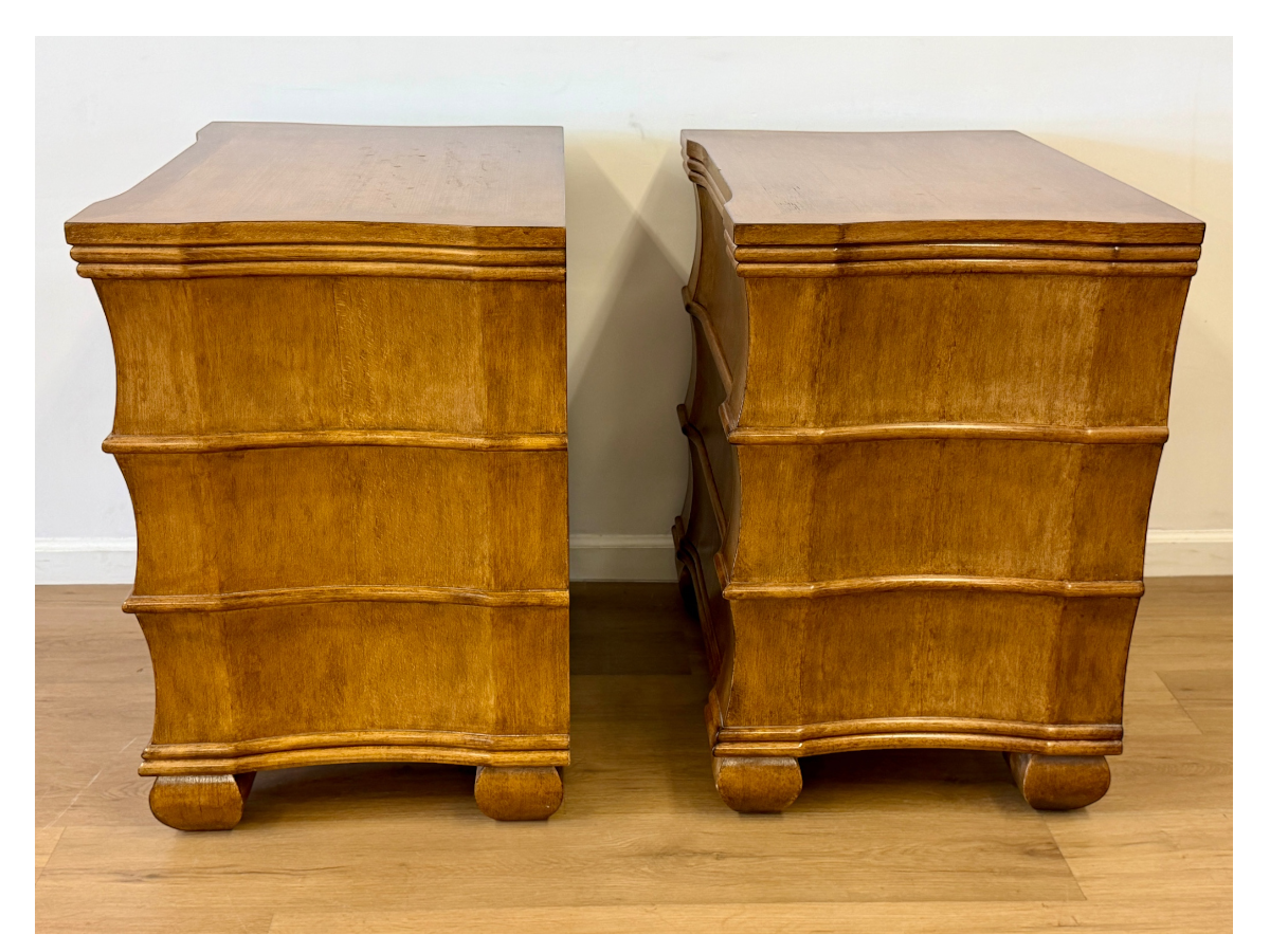 Bespoke Three Drawer Nightstands with Faux Bamboo Detail, Pair