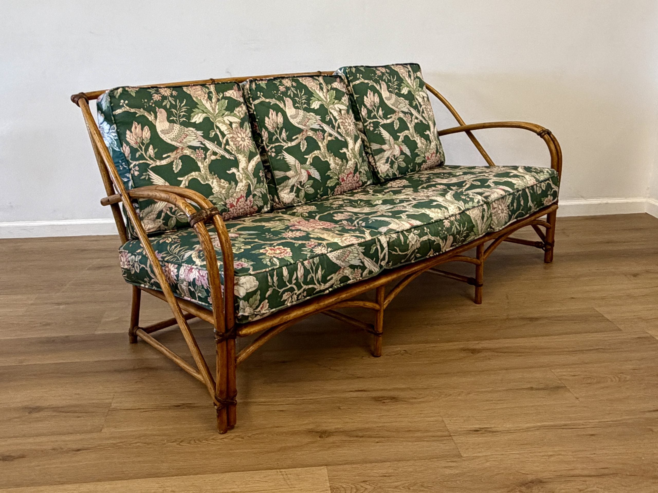 Vintage "1949" Heywood-Wakefield Rattan 3-Piece Sofa & Chairs Set