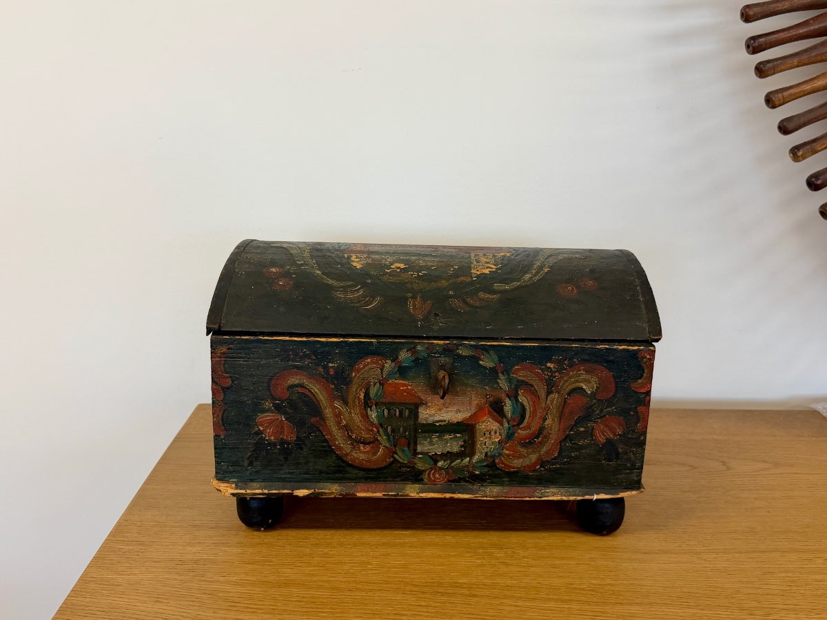 Antique Swiss Painted Box, Circa 1800