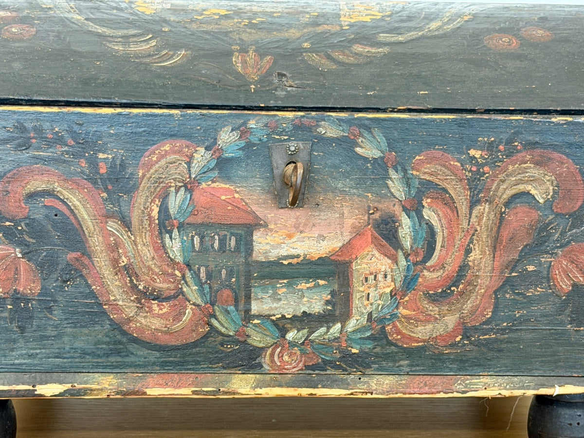 Antique Swiss Painted Box, Circa 1800