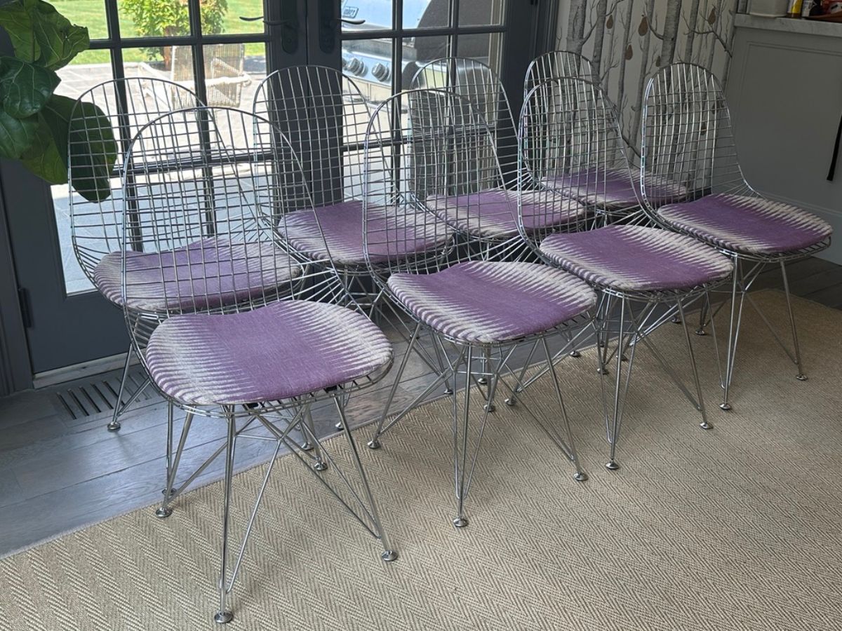 Modern Wire Chairs with Peter Dunham Cushions, Set of 8