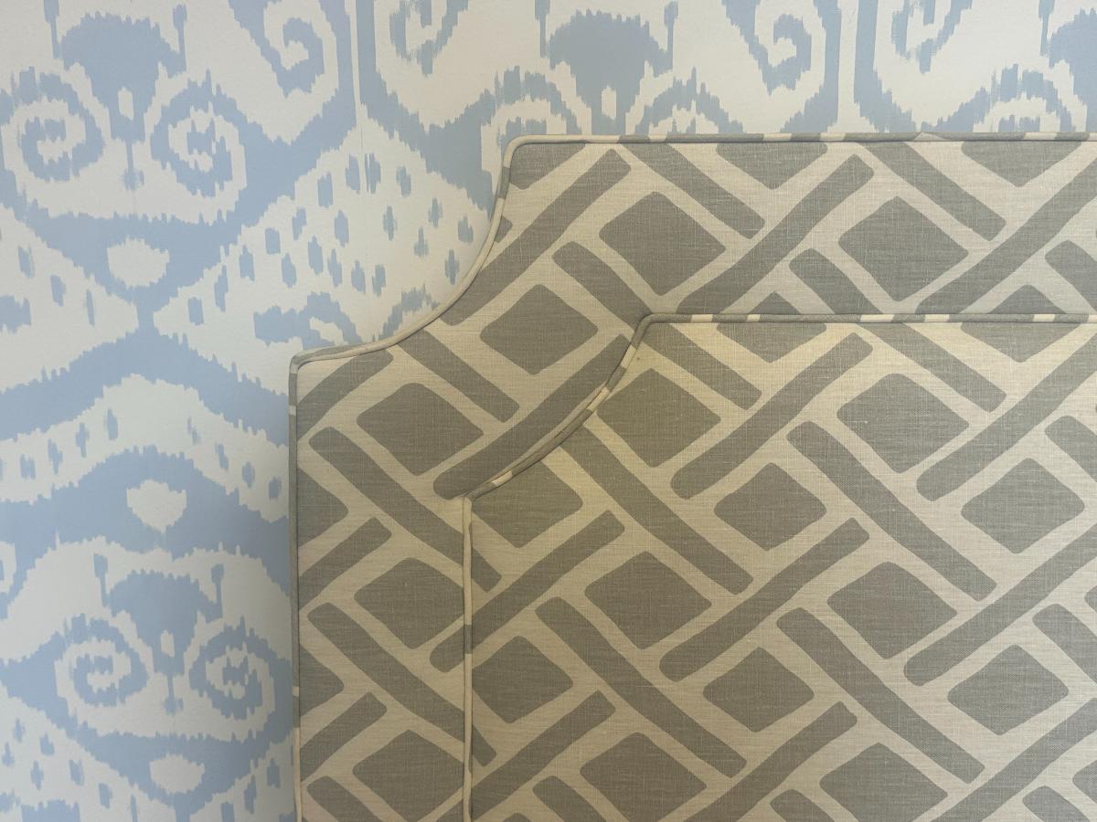 Upholstered Grey & White Queen Headboard