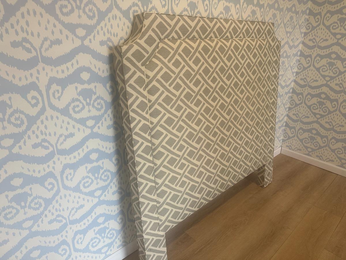 Upholstered Grey & White Queen Headboard