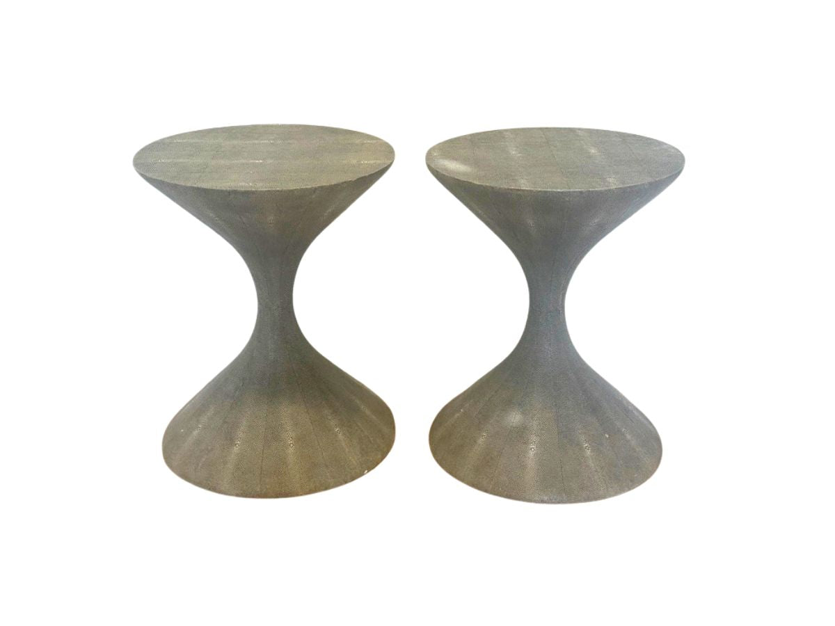 Dark Grey Shagreen Side Tables, Pair