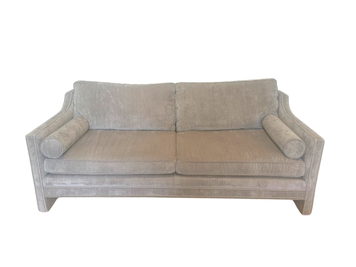 Mitchell Gold Grey Sofa with Nailhead Detail