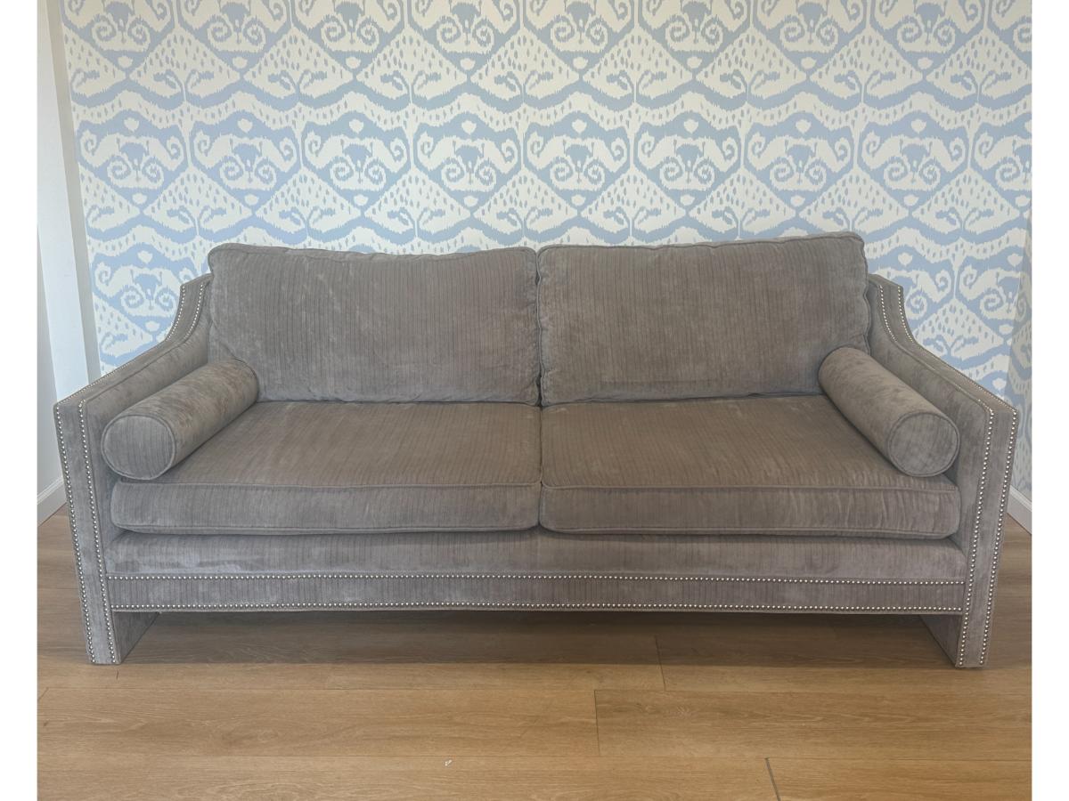 Mitchell Gold Grey Sofa with Nailhead Detail