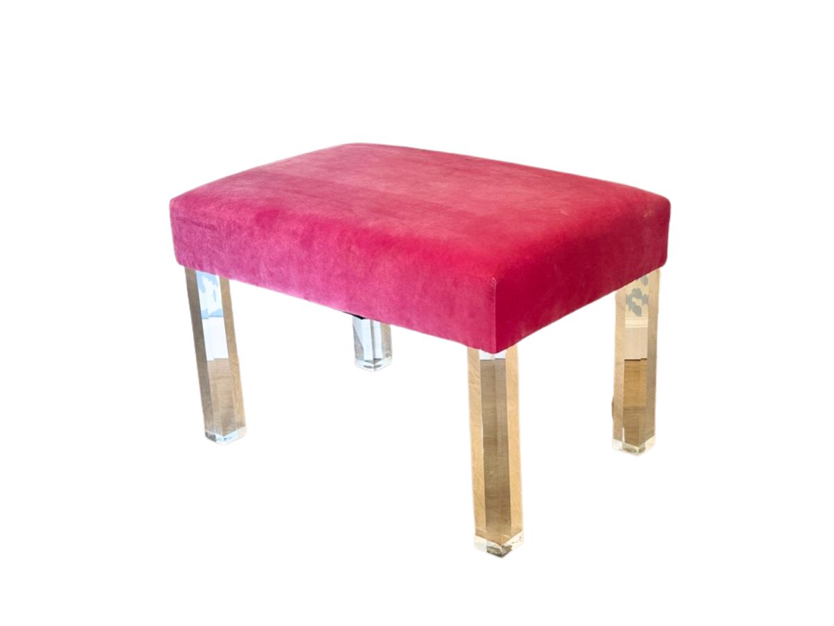 Pink Velvet Upholstered Lucite Bench