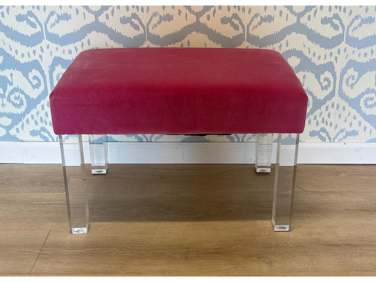 Pink Velvet Upholstered Lucite Bench