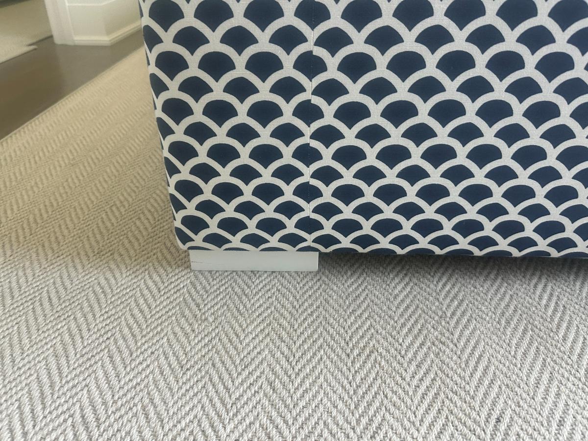 Custom Blue & White Upholstered Queen Bed
