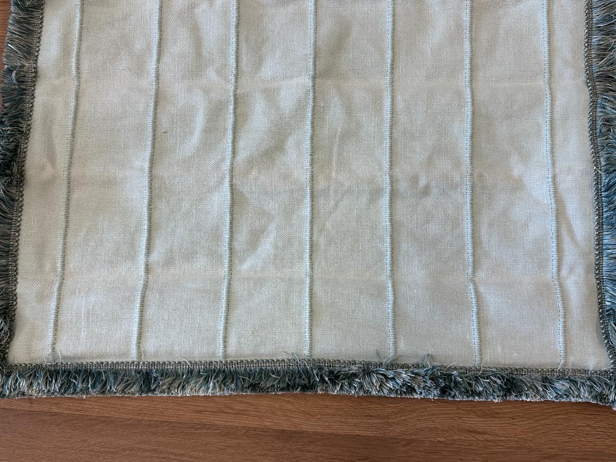Aqua Fabric Roman Shade with Fringe