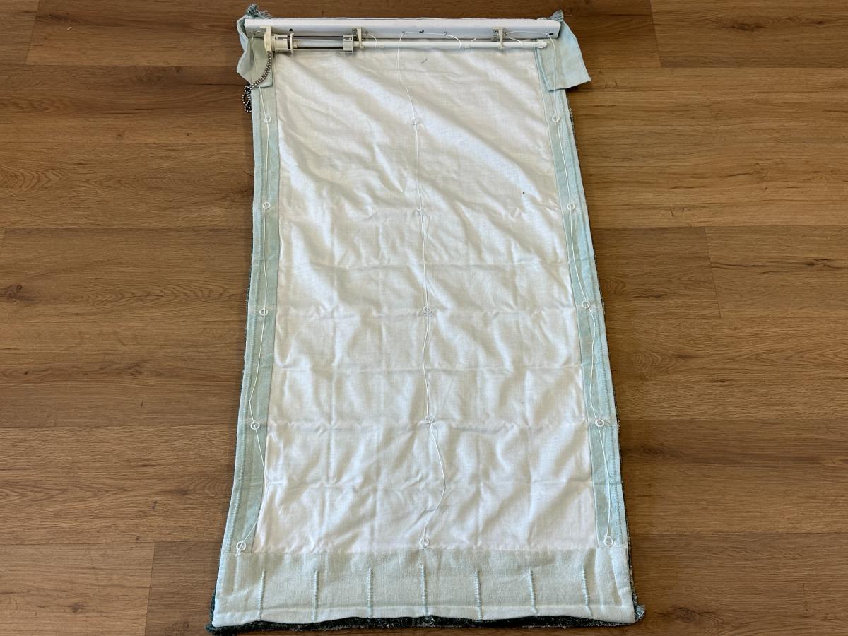 Aqua Fabric Roman Shade with Fringe