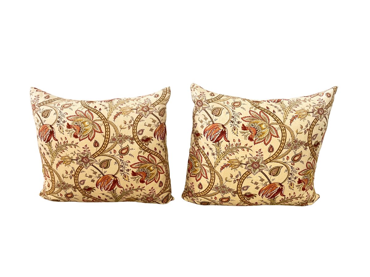 P Kaufmann Biltmore Inn Cerise Beige Floral Pillows, Pair