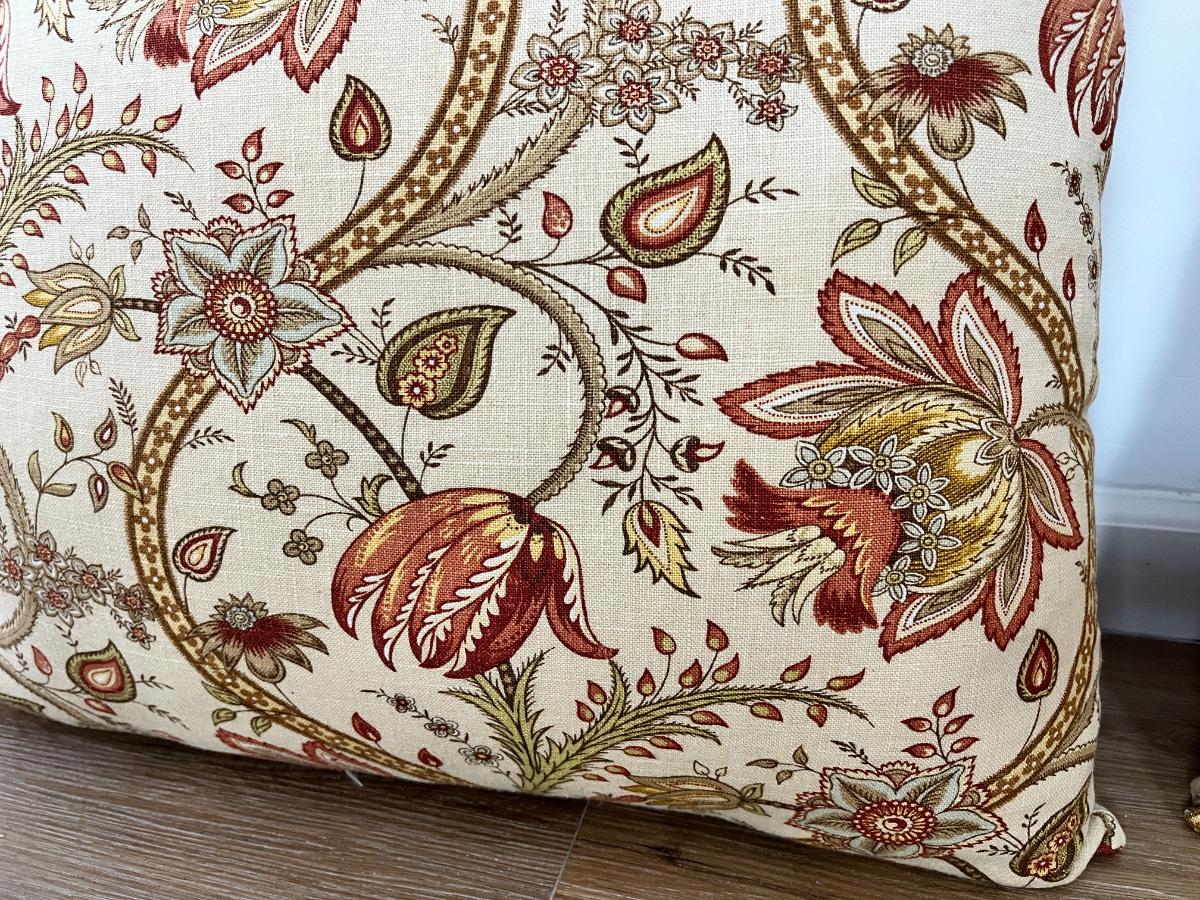 P Kaufmann Biltmore Inn Cerise Beige Floral Pillows, Pair