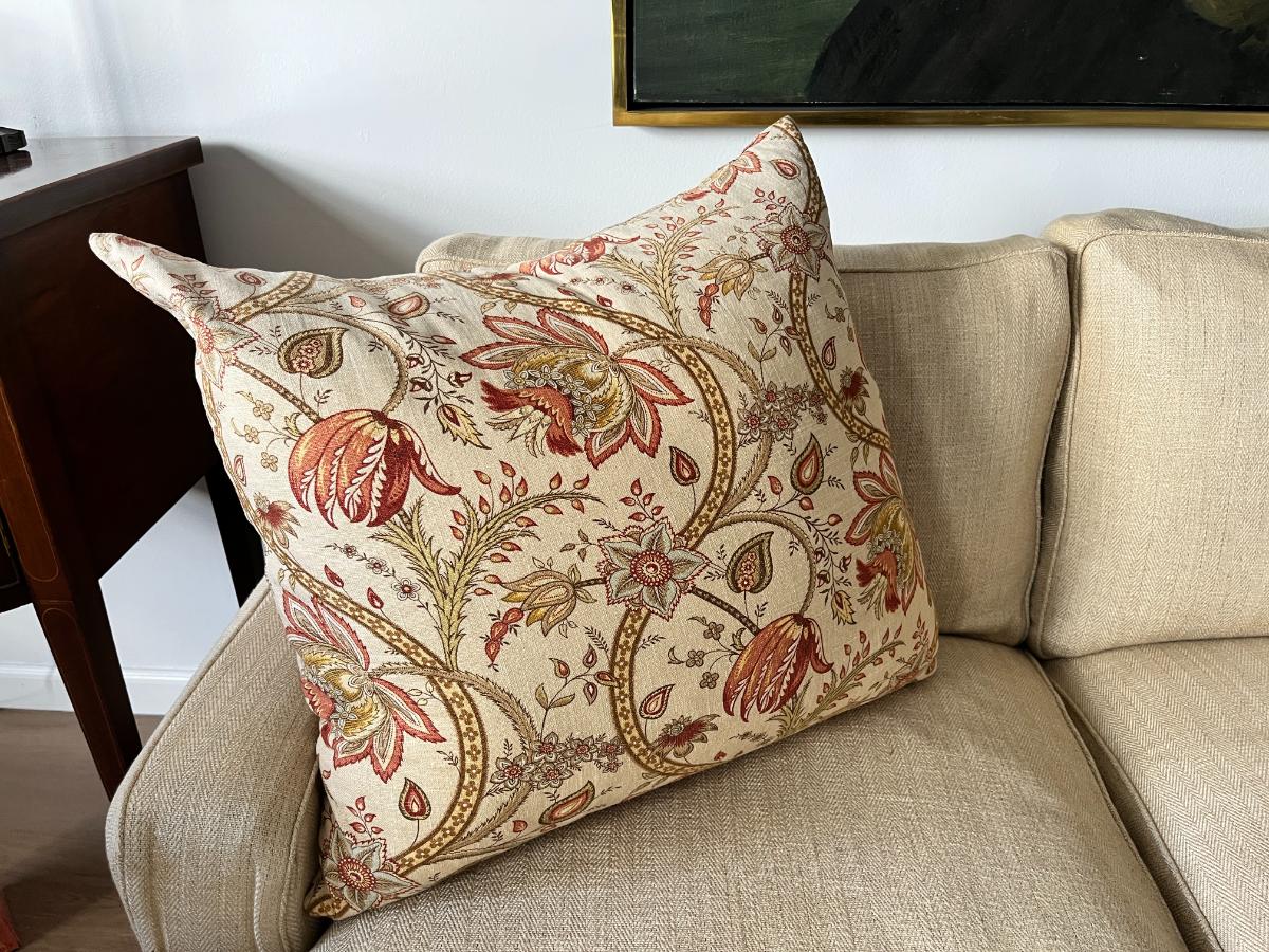 P Kaufmann Biltmore Inn Cerise Beige Floral Pillows, Pair