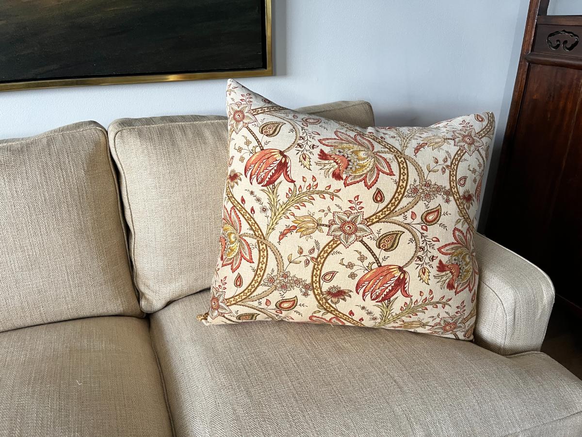 P Kaufmann Biltmore Inn Cerise Beige Floral Pillows, Pair