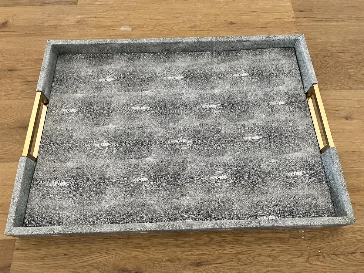 Williams Sonoma Faux Shagreen and Brass Ottoman Tray