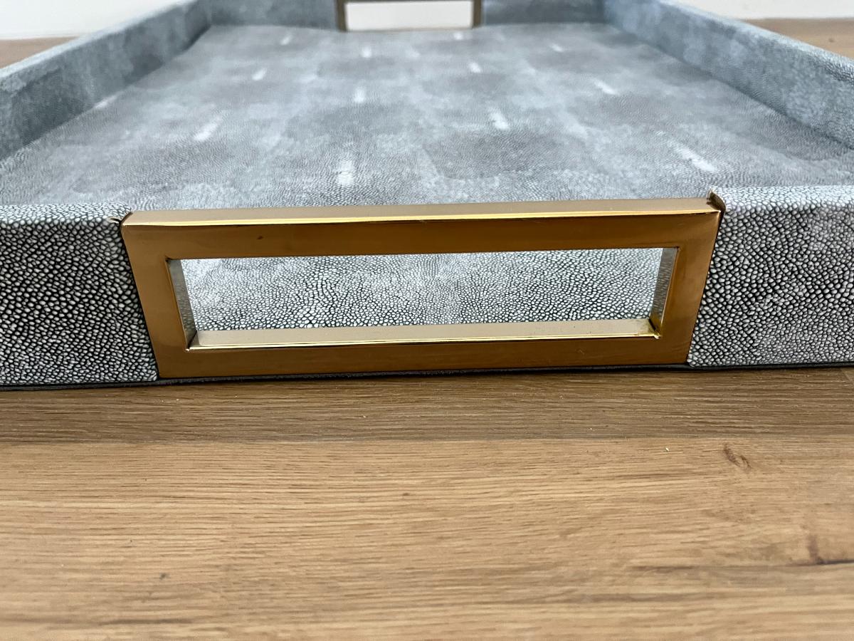 Williams Sonoma Faux Shagreen and Brass Ottoman Tray