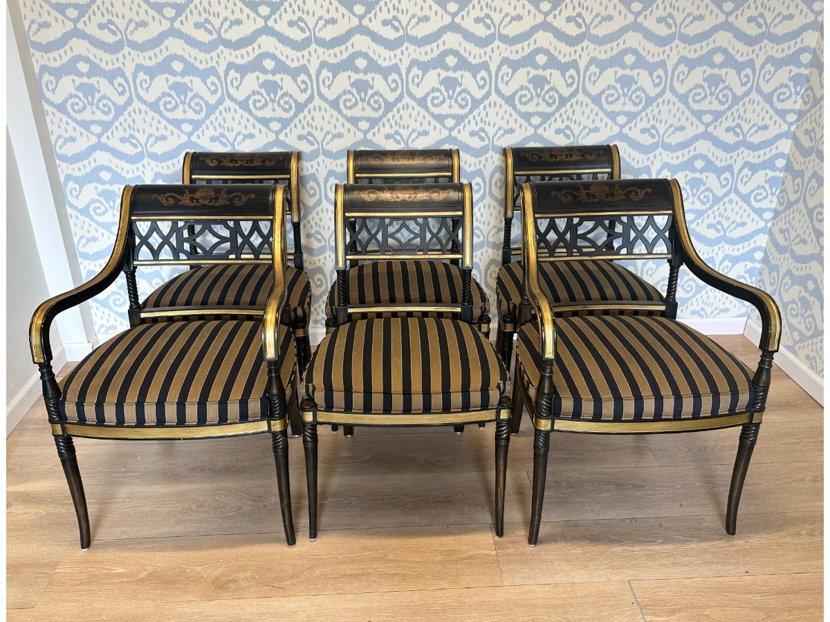 Ferguson Copeland Regency Side Chairs, Ebony with Gold, Set of 6