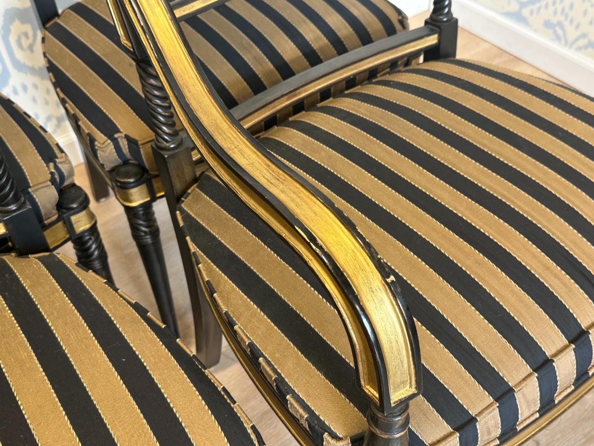 Ferguson Copeland Regency Side Chairs, Ebony with Gold, Set of 6